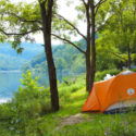 Orange tent set up along the Delaware River Indian Head Canoeing Rafting Kayaking Tubing Delaware River