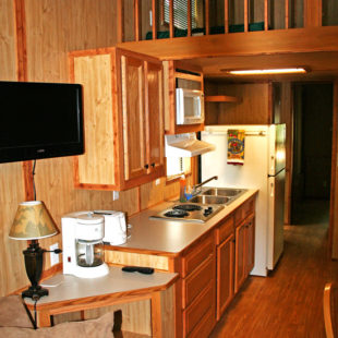 kitchenette in deluxe cabin with loft Indian Head Canoeing Rafting Kayaking Tubing Delaware River