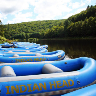 view of staged rafts before guests arrive Indian Head Canoeing Rafting Kayaking Tubing Delaware River
