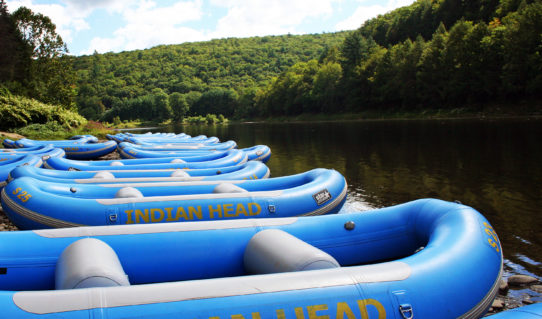 view of staged rafts before guests arrive Indian Head Canoeing Rafting Kayaking Tubing Delaware River
