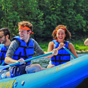 group of 4 friends on raft Indian Head Canoeing Rafting Kayaking Tubing Delaware River