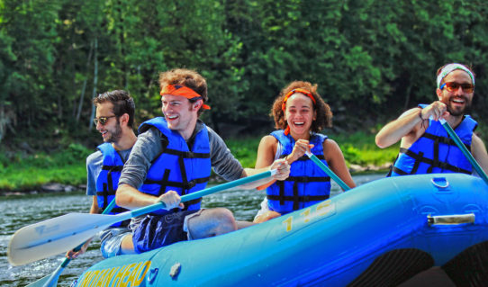 group of 4 friends on raft Indian Head Canoeing Rafting Kayaking Tubing Delaware River