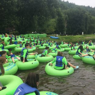 large group of tubers ready for Barryville Indian Head Canoeing Rafting Kayaking Tubing Delaware River