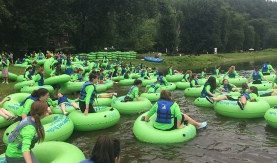 large group of tubers ready for Barryville Indian Head Canoeing Rafting Kayaking Tubing Delaware River