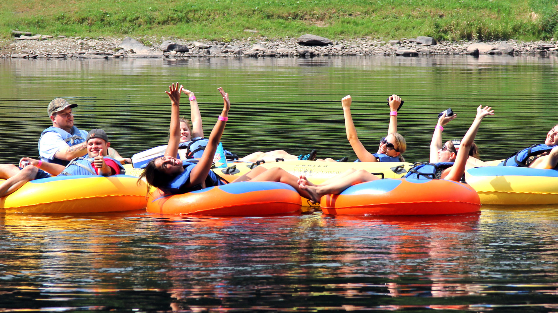 group of tubers enjoying the day Knights Eddy Indian Head Canoeing Rafting Kayaking Tubing Delaware River