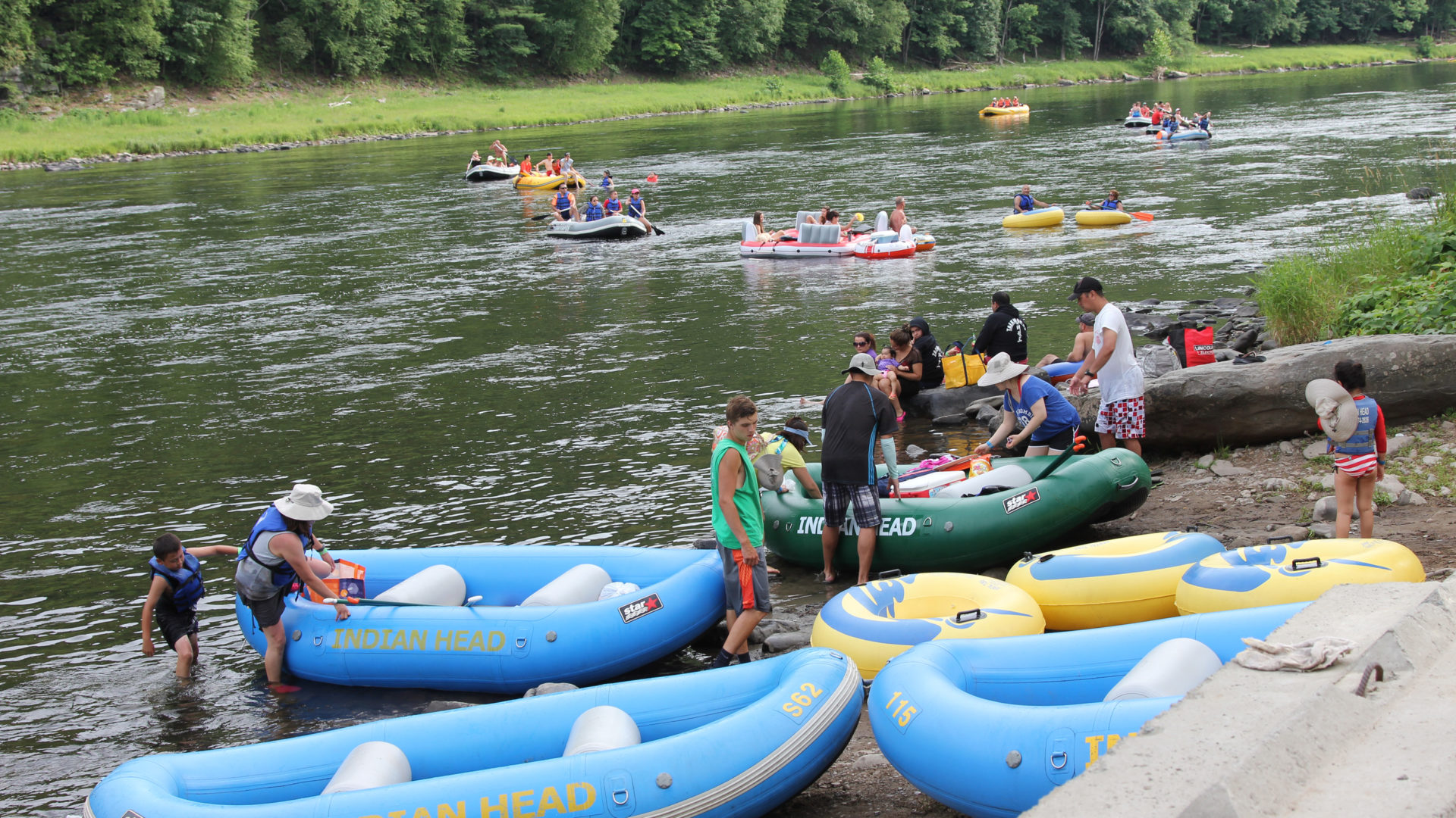 guests getting ready to ride the river Indian Head Canoeing Rafting Kayaking Tubing Delaware River